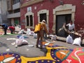 Sawdust colored carpets preparation religious summer celebration Tegucigalpa Honduras 2019 8