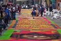 Sawdust colored carpets preparation religious summer celebration Tegucigalpa Honduras 2019 23