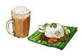 Teh Tarik and nasi lemak illustration isolated on white Royalty Free Stock Photo