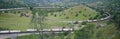 The Tehachapi Train Loop near Tehachapi California is the historic location of the Southern Pacific Railroad where freight trains