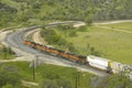 The Tehachapi Train Loop near Tehachapi California is the historic location of the Southern Pacific Railroad where freight trains