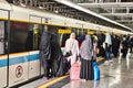 Train car in subway with inscription, women only, Tehran, Iran.