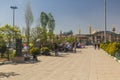 TEHRAN, IRAN - APRIL 2, 2018: People are camping in the park around Mausoleum of Ruhollah Khomeini near Tehran during Royalty Free Stock Photo