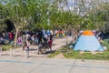 TEHRAN, IRAN - APRIL 2, 2018: People are camping in the park around Mausoleum of Ruhollah Khomeini near Tehran during Royalty Free Stock Photo
