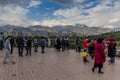 TEHRAN, IRAN - APRIL 14, 2018: View of Alborz mountain range from Tabiat pedestrian bridge in Tehran, Ir