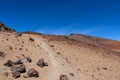 Teide - Hiking trail over volcanic desert terrain leading to summit of volcano Pico Viejo, Tenerife, Spain.