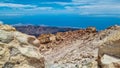 Teide - Panoramic view on volcanic desert terrain near summit of volcano Pico del Teide, Mount Teide National Park, Tenerife Royalty Free Stock Photo