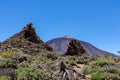 Teide - Rock formation hillock Roque del Peral with scenic view on volcano Pico del Teide, Mount El Teide National Park,