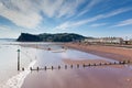 Teignmouth beach Devon blue sky and white clouds