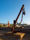 Teignmouth , UK - August 20 2020: Anchor at sunrise on Teignmouth beach Royalty Free Stock Photo