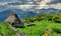 Teito typical hut in Veigas Village, Somiedo Natural Park and Biosphere Reserve, Asturias, Spain