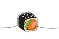 Tekkamaki tuna roll one line colored continuous drawing. Japanese cuisine, traditional food continuous one line Royalty Free Stock Photo