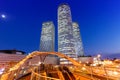 Tel Aviv Azrieli Center skyline Israel blue hour night copyspace copy space city skyscrapers modern architecture Royalty Free Stock Photo