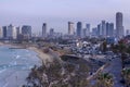 Tel Aviv beach and city Skyline in the morning mist Israel Royalty Free Stock Photo