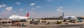 Tel Aviv Ben Gurion International Airport - cargo apron with to big freighter airplanes parked Royalty Free Stock Photo