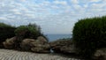 Tel Aviv. Blue sky. White clouds. Birch water. The sun. The waves. Surfing. Royalty Free Stock Photo