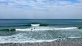 Tel Aviv. Blue sky. White clouds. Birch water. The sun. The waves. Surfing. Royalty Free Stock Photo