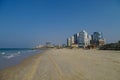 Tel-Aviv cityscape and beach panorama from side of Jaffa old port. Israel. Royalty Free Stock Photo