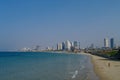 Tel-Aviv cityscape and beach panorama from side of Jaffa old port Royalty Free Stock Photo