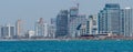 Tel Aviv coast panoramic view. Mediterranean Sea beach in Tel Aviv Royalty Free Stock Photo