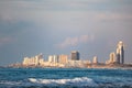 Tel Aviv coastline and skyline as seen from The Mediterranean sea. Royalty Free Stock Photo