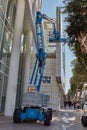 Tel-Aviv - 4 December, 2016: Height workers in Tel Aviv fix a bu