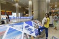 Tel-Aviv - Girl with a dog at the airport - 21 July - Israel, 2014 Royalty Free Stock Photo