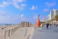 TEL AVIV, ISRAEL- APRIL, 2017: Panoramic view of the Tel-Aviv public beach on Mediterranean sea. Israel Royalty Free Stock Photo