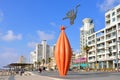 TEL AVIV, ISRAEL- APRIL, 2017: Panoramic view of the Tel-Aviv public beach on Mediterranean sea. Israel Royalty Free Stock Photo