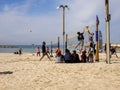 Tel Aviv, Israel - February 4, 2017: Group of young people playing volleyball on the beach Tel Baruch Royalty Free Stock Photo