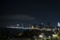 TEL AVIV, ISRAEL - FEBRUARY 24, 2020: View of the modern illuminated city, skyscrapers and the sea from the old city of Jaffa at Royalty Free Stock Photo