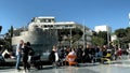 Tourists and locals at the new Dizengoff Square with the Fire and Water Fountain