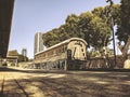 TEL AVIV, ISRAEL - JUNE 23, 2018: Overview of the rails and a wagon, in the old train station in Tel Aviv, Israel Royalty Free Stock Photo