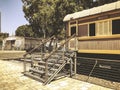 TEL AVIV, ISRAEL - JUNE 23, 2018: Overview of the rails and a wagon, in the old train station in Tel Aviv, Israel Royalty Free Stock Photo