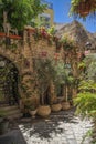 Tel-Aviv Israel May 19, 2019 View of a lovely little garden within the walls of the old city of Jaffa, with its pink flowers, gree