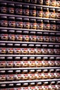 Background with cans of chocolate nutty pasta Nutella attractions of the city Market Sarona . Royalty Free Stock Photo
