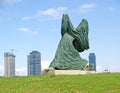 TEL AVIV, ISRAEL. lana Gur`s sculpture sculpture The woman going against wind