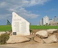 TEL AVIV, ISRAEL. Memorial stele in Charles Clore park. Hebrew inscription