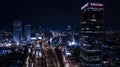 TEL AVIV, ISRAEL - October 8, 2017: Night aerial view of cars drives on highway road, Tel Aviv, Israel