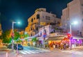 TEL AVIV, ISRAEL, SEPTEMBER 10, 2018: Night view of a narrow street in the center of Tel Aviv, Israel Royalty Free Stock Photo