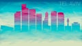 Tel Aviv Israel Skyline Silhouette. Broken Glass Abstract Geometric Dynamic Textured. Banner Background. Colorful Shape Compositio