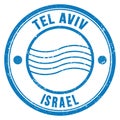 TEL AVIV - ISRAEL, words written on light blue postal stamp