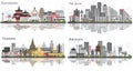 Tel Aviv Israel, Yangon Myanmar, Kathmandu Nepal and Abidjan Ivory Coast Skylines with Gray Buildings and Reflections Isolated on