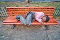 Tel-Aviv - 4 march, 2017: Homeless on a bench Royalty Free Stock Photo