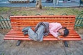 Tel-Aviv - 4 march, 2017: Homeless on a bench Royalty Free Stock Photo