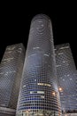 Tel aviv, the famous azriely towers at night