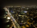 Tel-Aviv night panoramic view. Night lights of populous Israeli city at Mediterranean Sea shore. Cityscape of Tel Aviv at night.