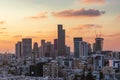 The Tel Aviv and Ramat Gan, Givatayim City Skyline At Sunset, Sunrise Royalty Free Stock Photo