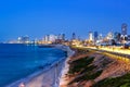 Tel Aviv skyline Israel blue hour night city sea skyscrapers Royalty Free Stock Photo