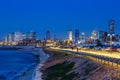 Tel Aviv skyline in Israel blue hour night city sea skyscrapers